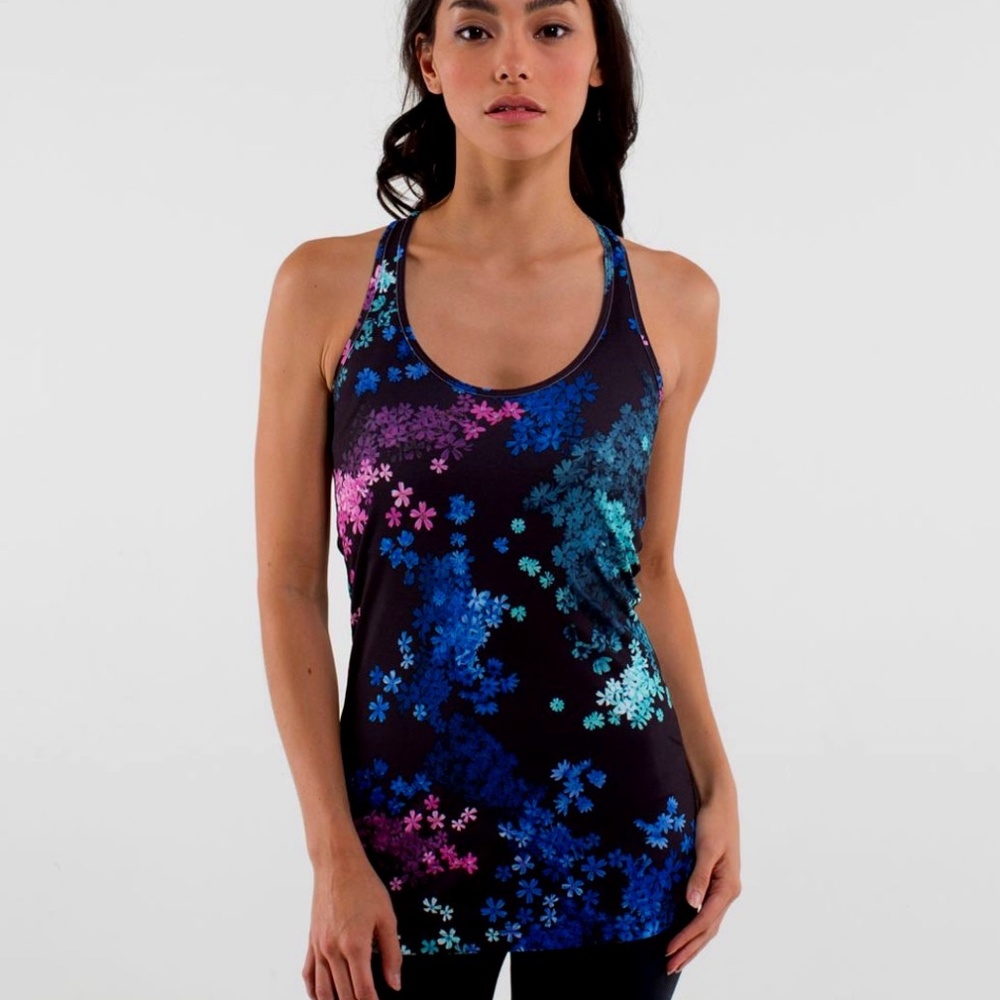 NWOT Lululemon Size 2 Cool Racerback CRB Tank Top Black Petal Pop